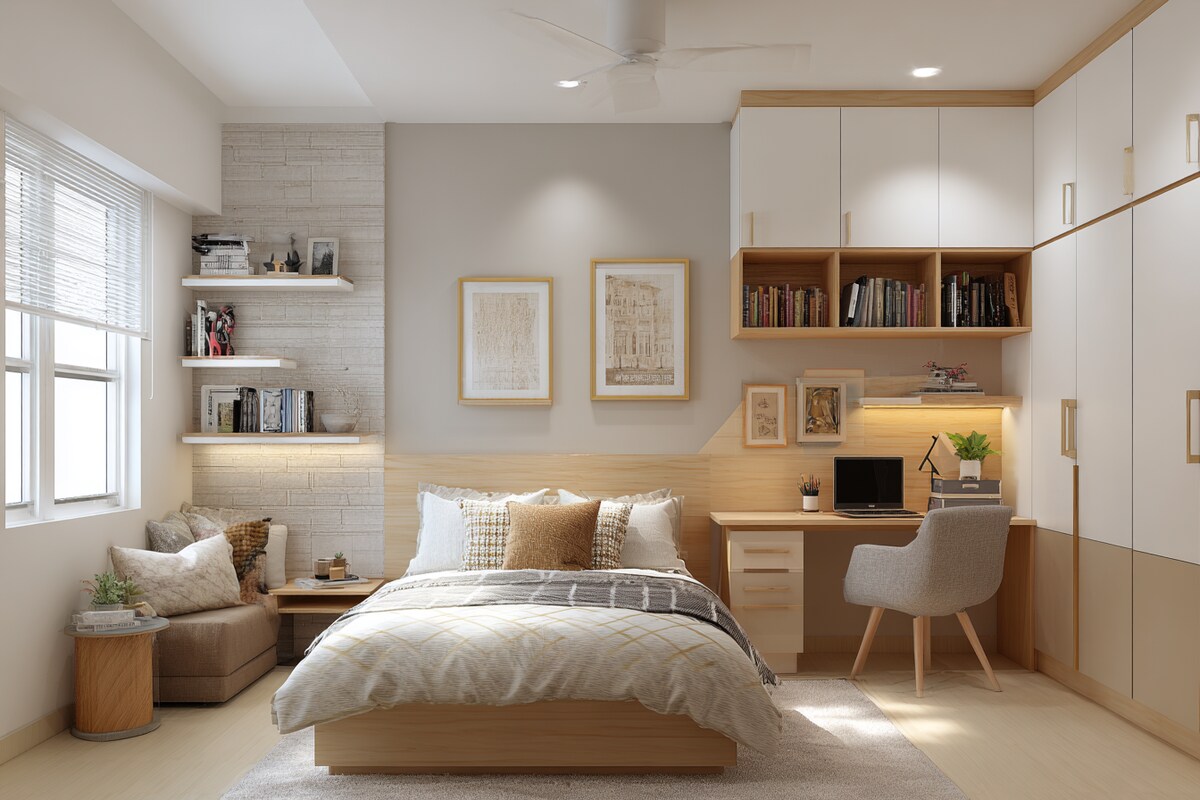 Modern Kids Bedroom Design With Dual-Toned Beige And White Walls Modern Kids Bedroom Design With Dual-Toned Beige And White Walls